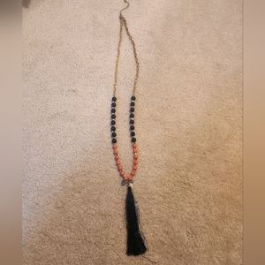 Long Statement Necklace Navy blue and coral